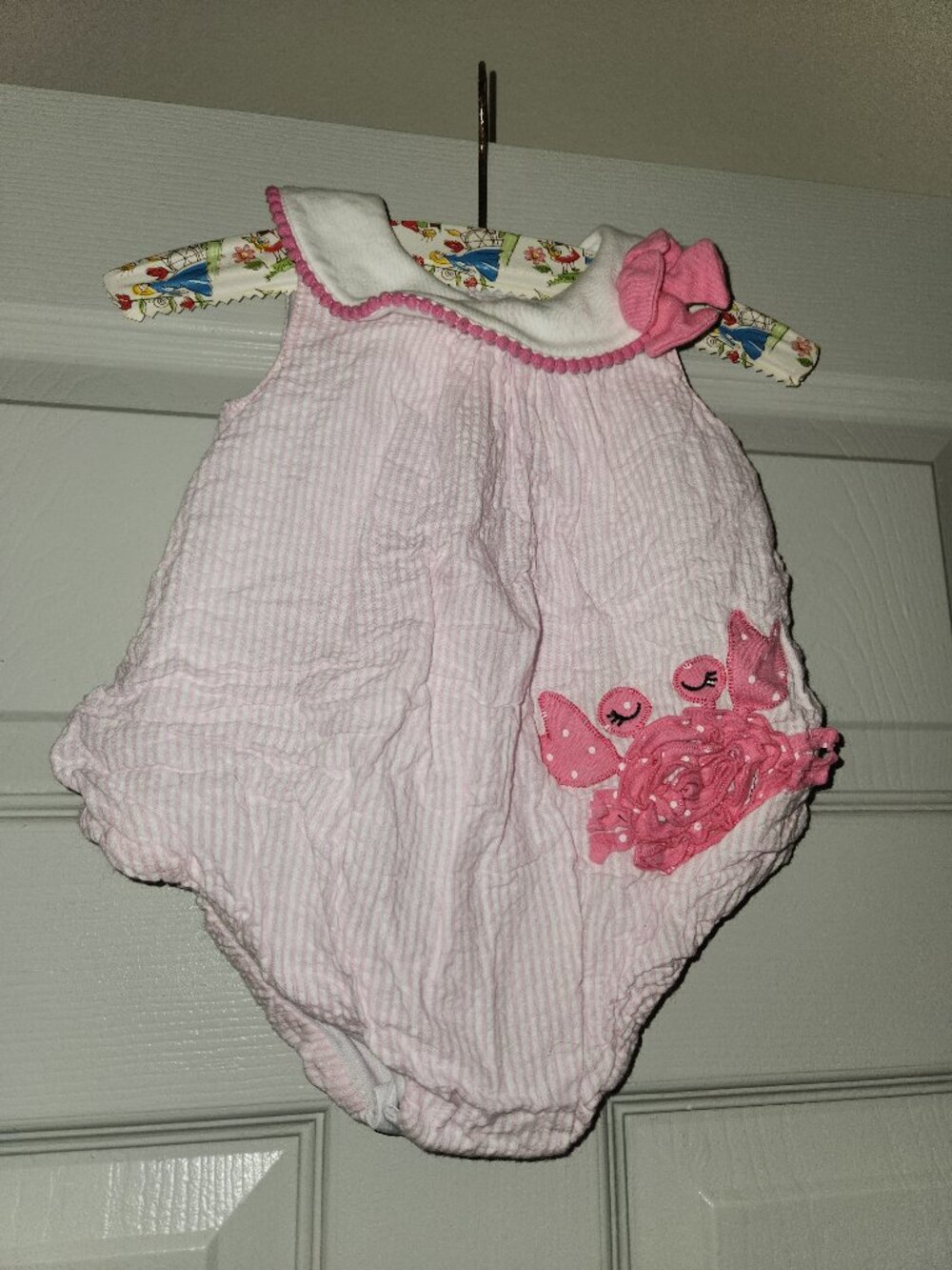 Baby Essentials Pink Seersucker Crab Bubble Romper 9M Baby Girl
